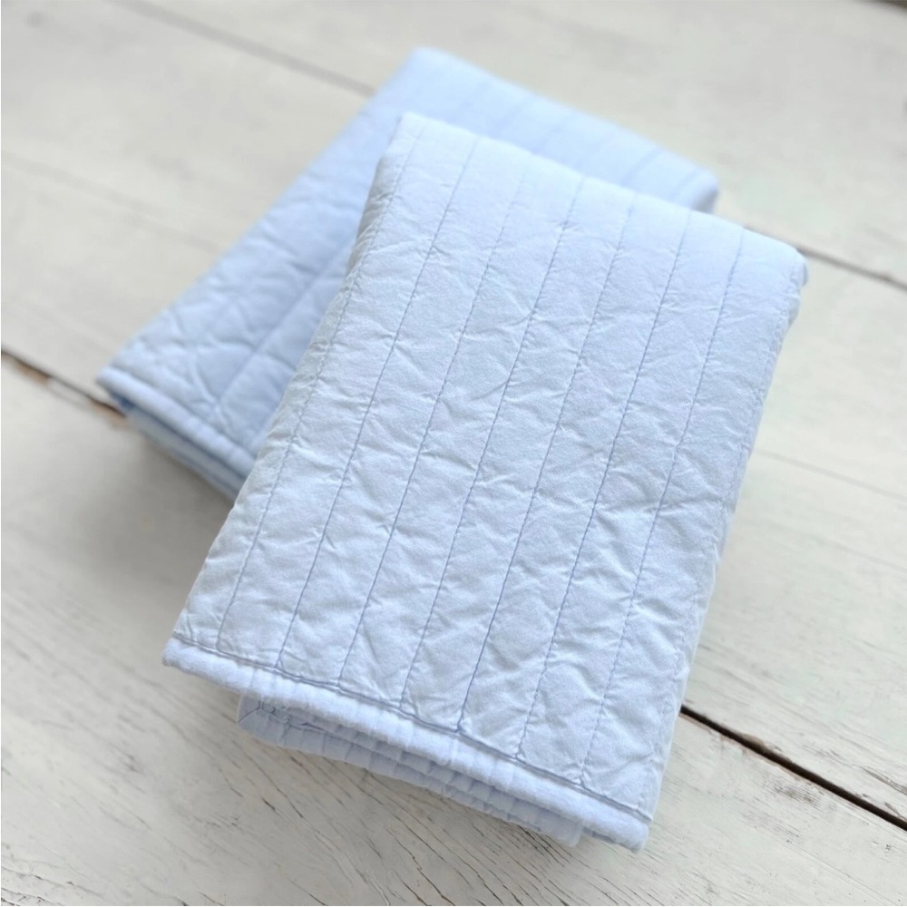 2 Pine Cone Hill Comfy Cotton STANDARD Quilted Stripe Shams Pale Light Blue